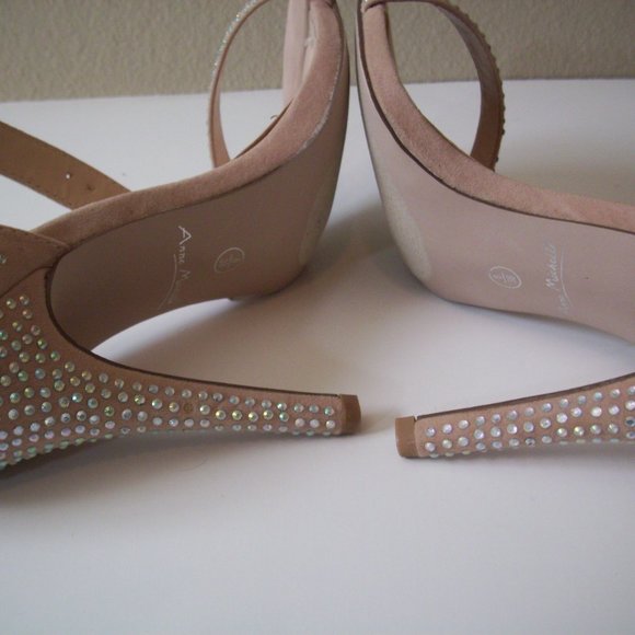 Anne Michelle size 8 tan faux suede rhinestone heels - Picture 3 of 10